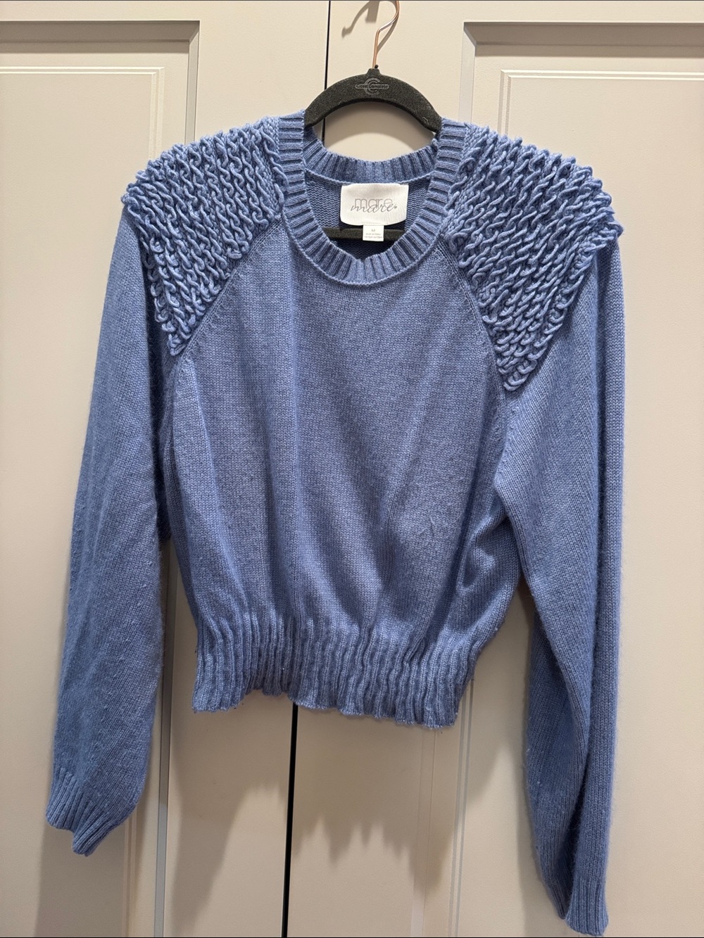Mare Mare from Anthrologie Periwinkle Knit Crew with Textured Shoulder Panels